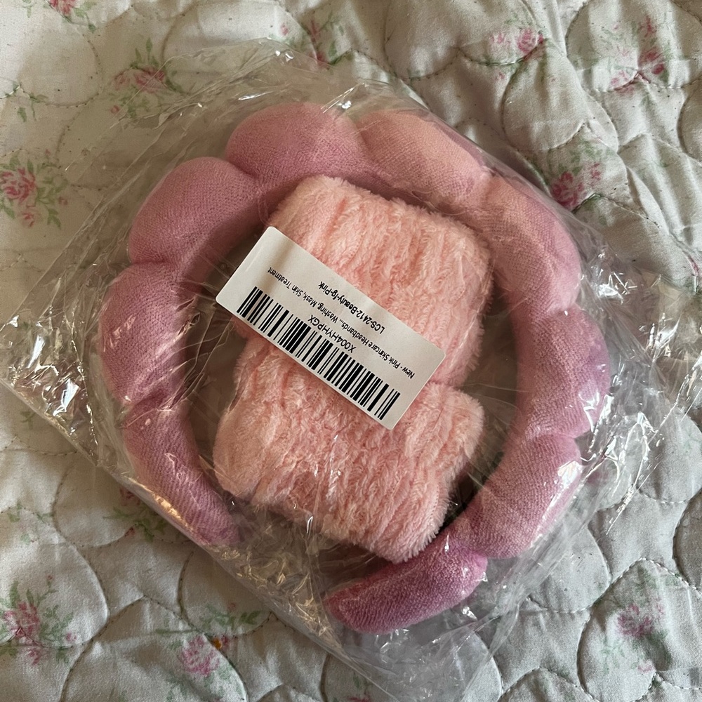 Pink Plush Headband and wrist set